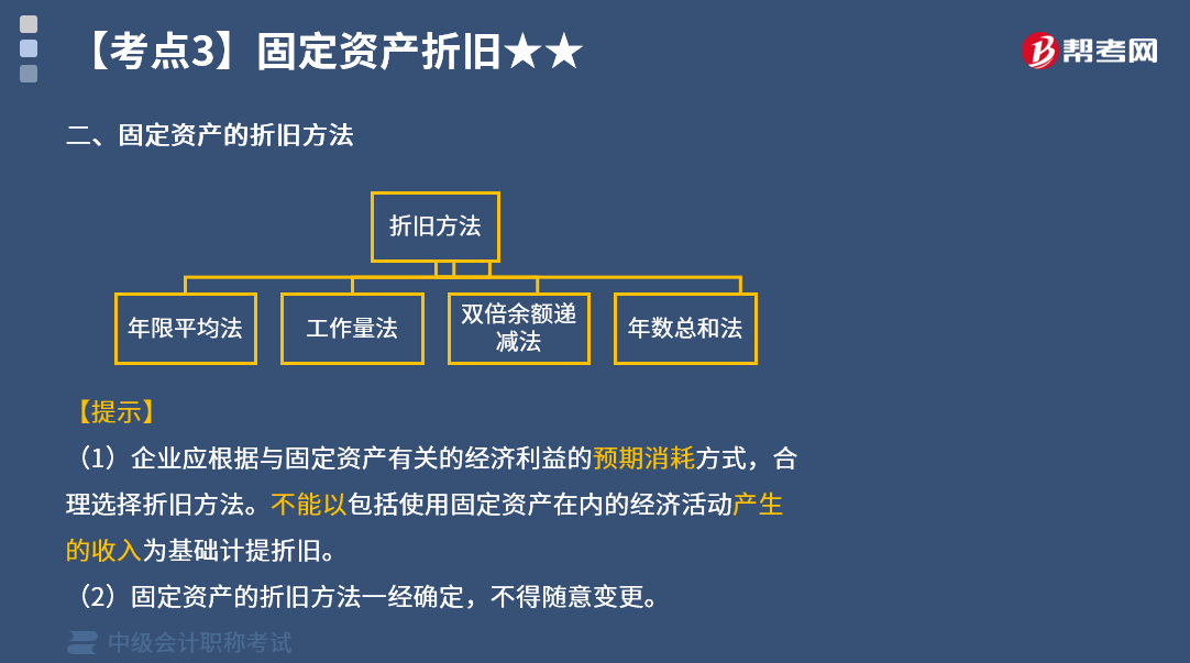 固定资产的折旧方法年限平均法的计算公式是什么 中级会计职称考试视频 帮考网