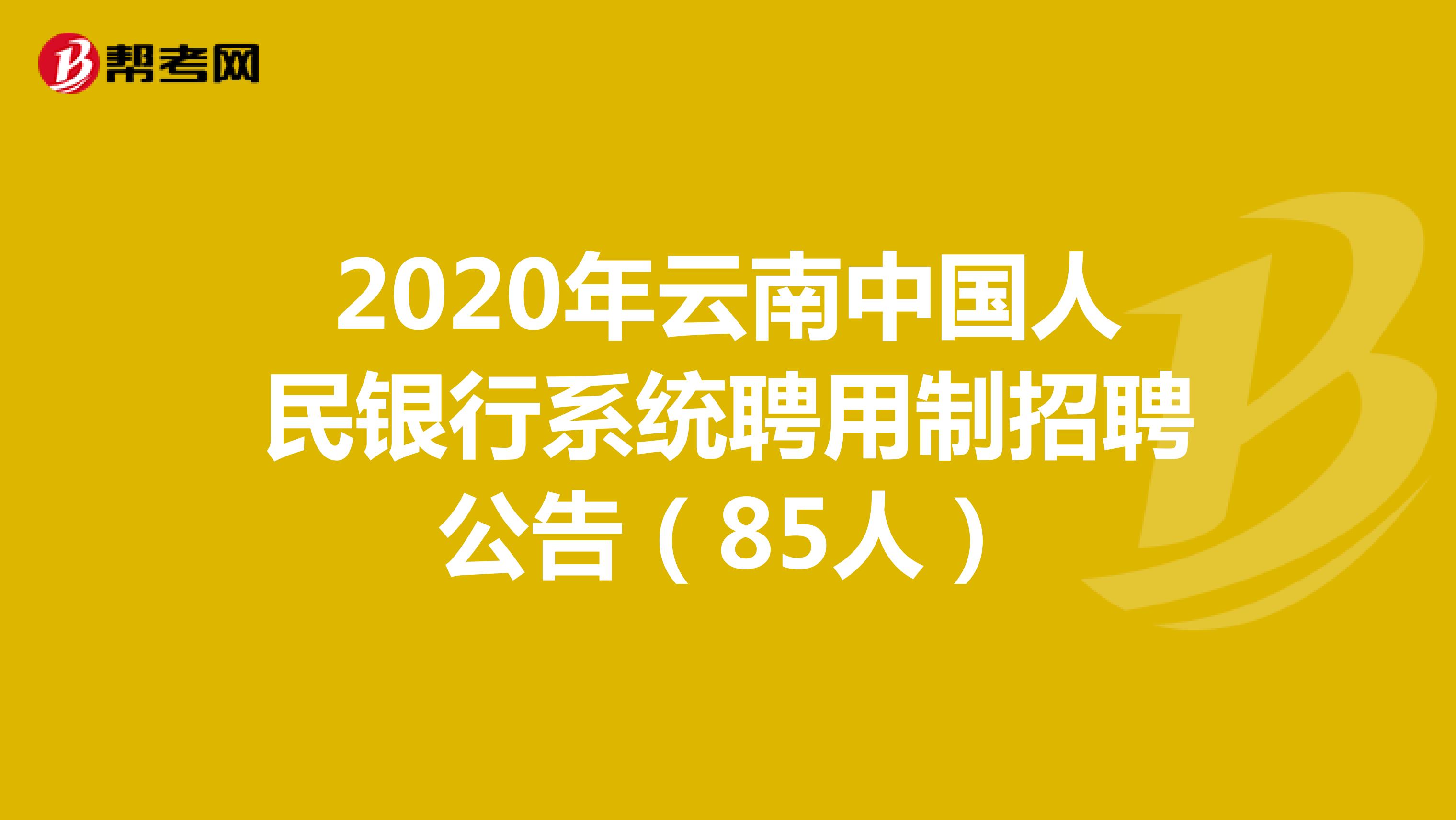 2020年云南中国人民银行系统聘用制招聘公告（85人）