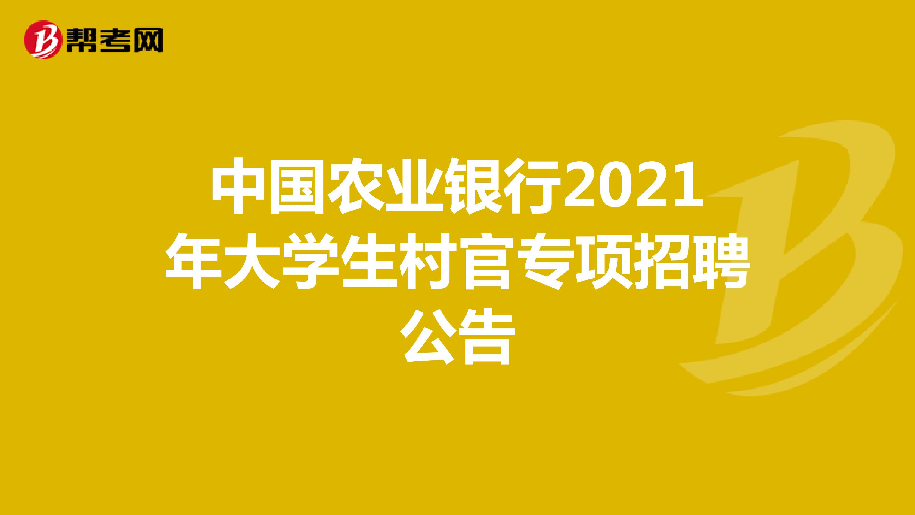 中国农业银行2021年大学生村官专项招聘公告