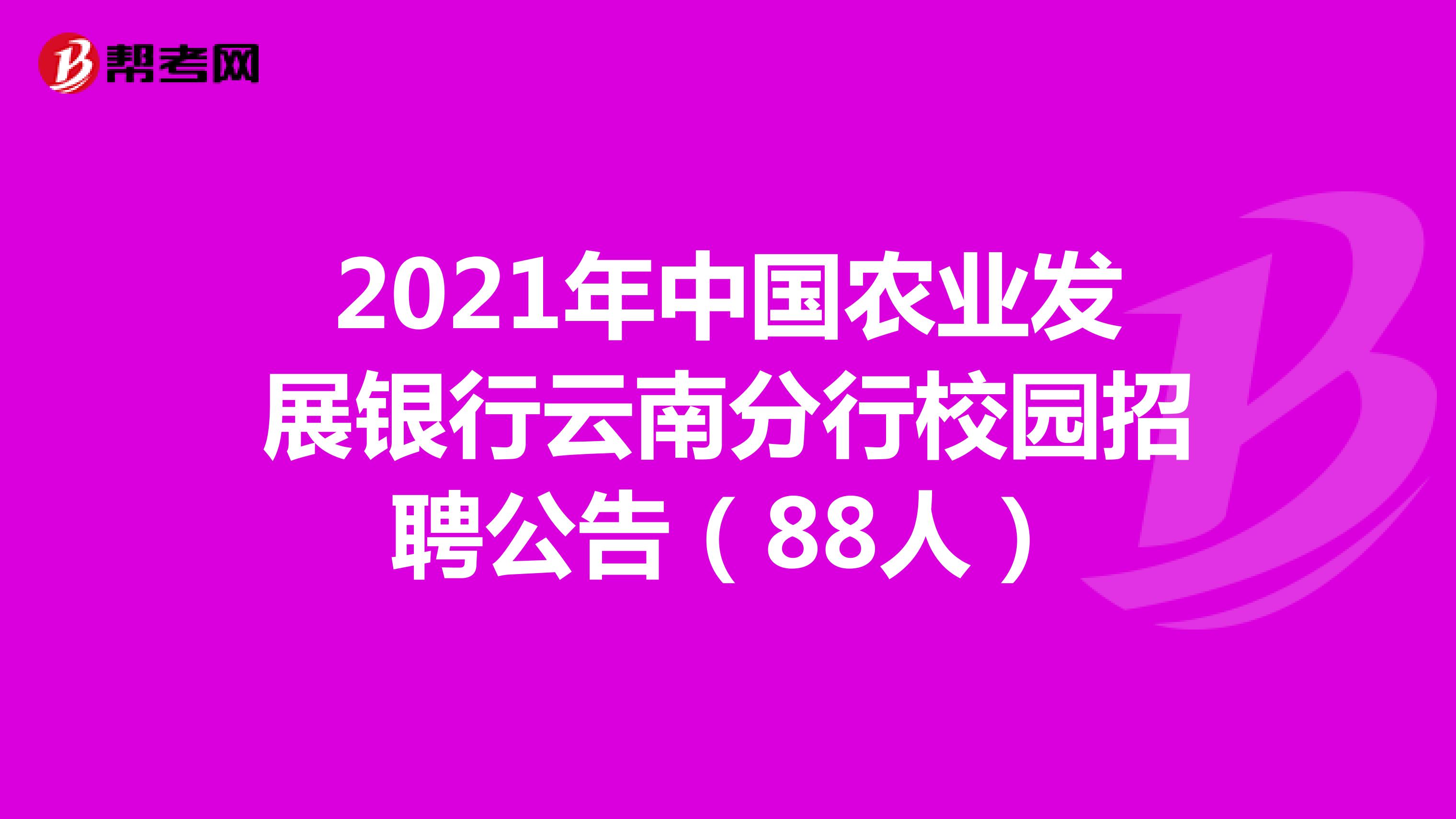 2021年中国农业发展银行云南分行校园招聘公告（88人）