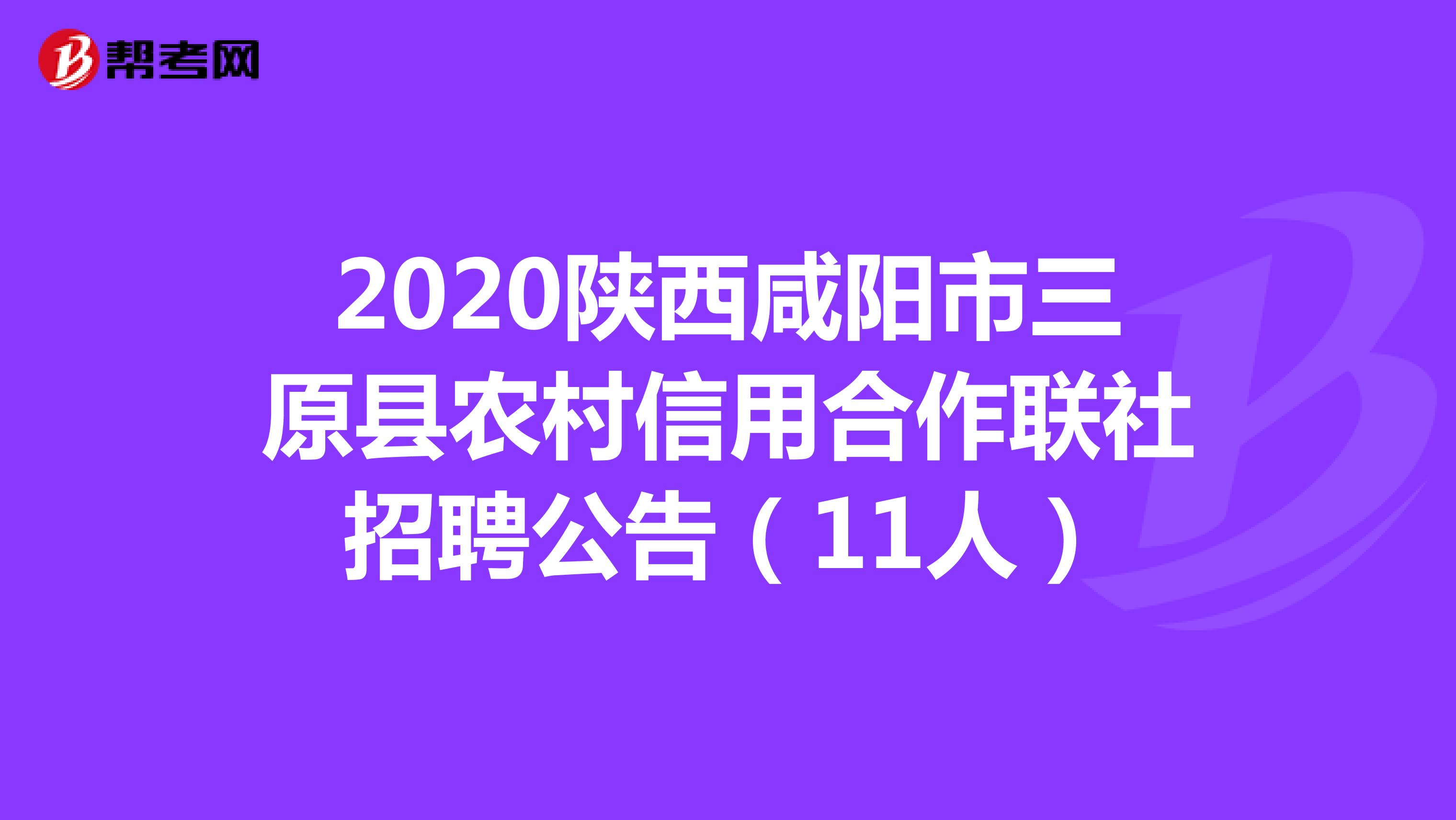2020陕西咸阳市三原县农村信用合作联社招聘公告（11人）