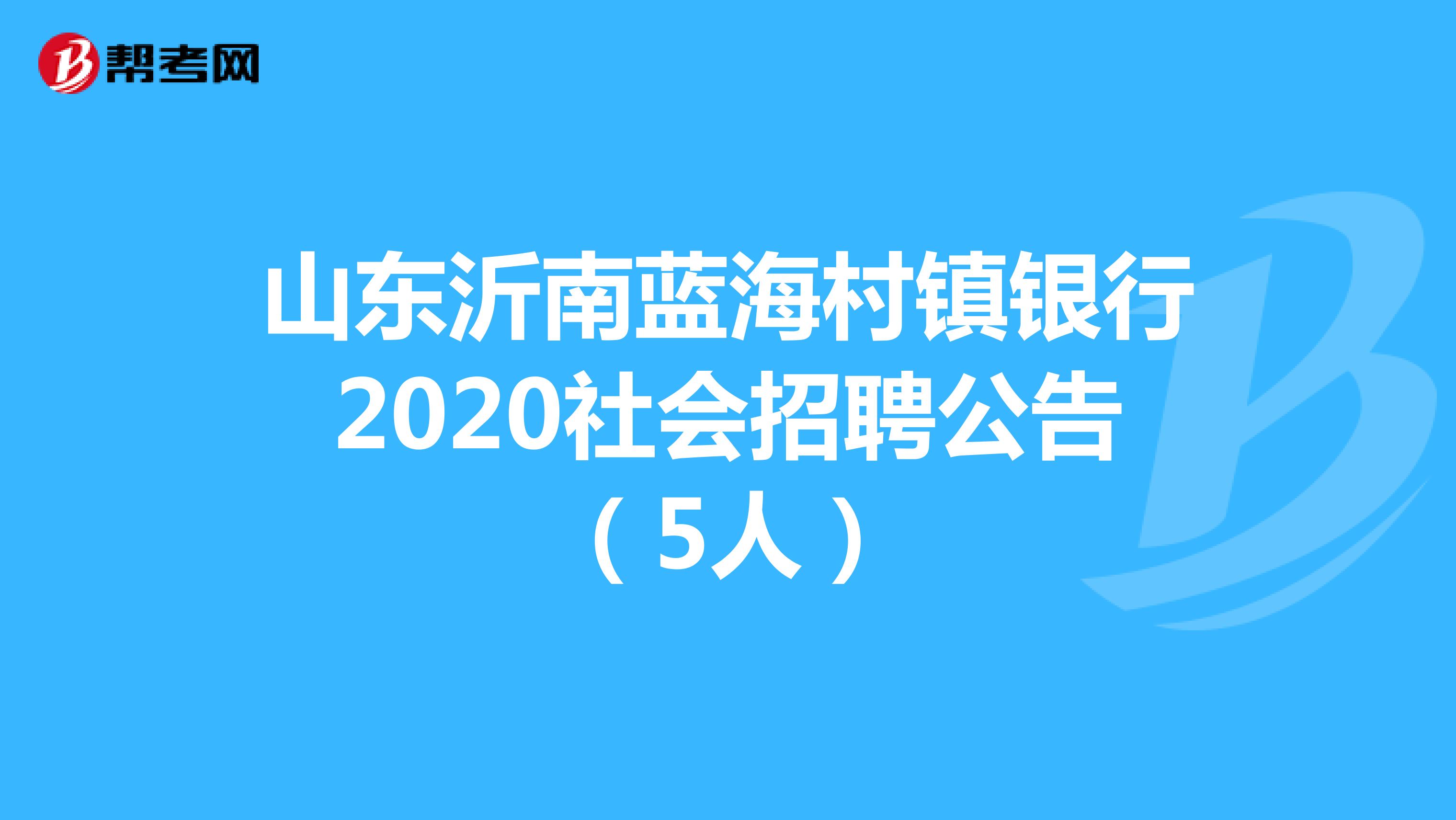 山东沂南蓝海村镇银行2020社会招聘公告（5人）