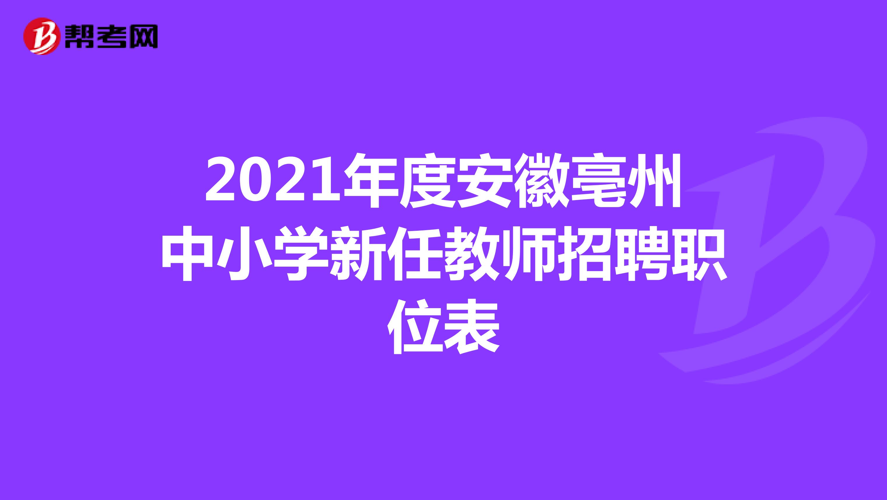 2021年度安徽亳州中小学新任教师招聘职位表