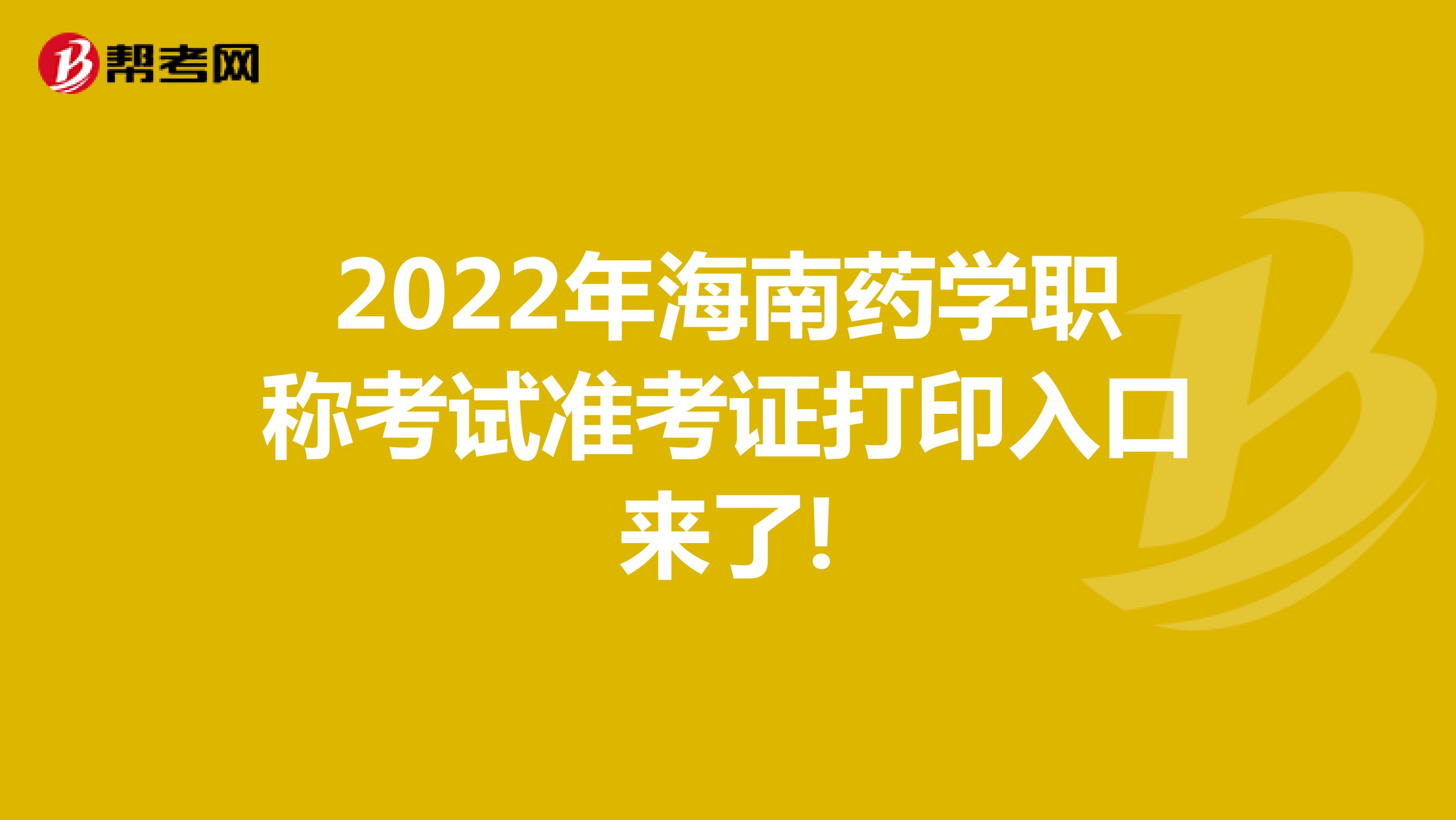2022年海南药学职称考试准考证打印入口来了!