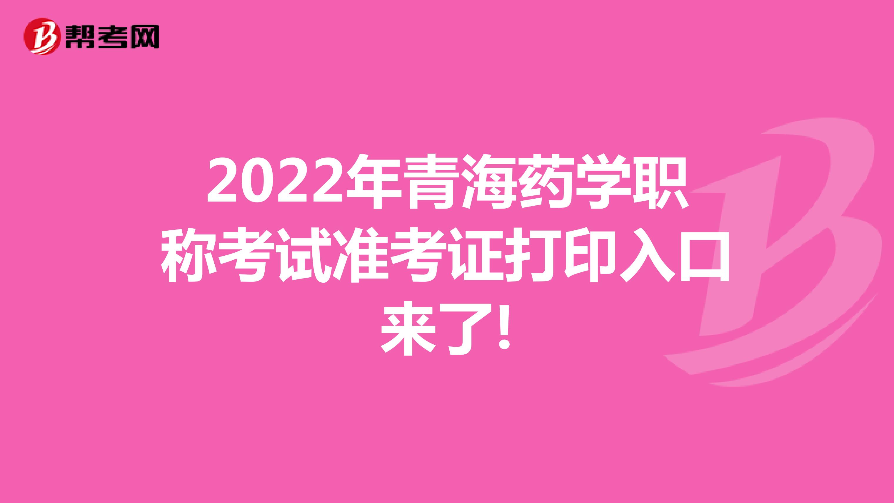 2022年青海药学职称考试准考证打印入口来了!