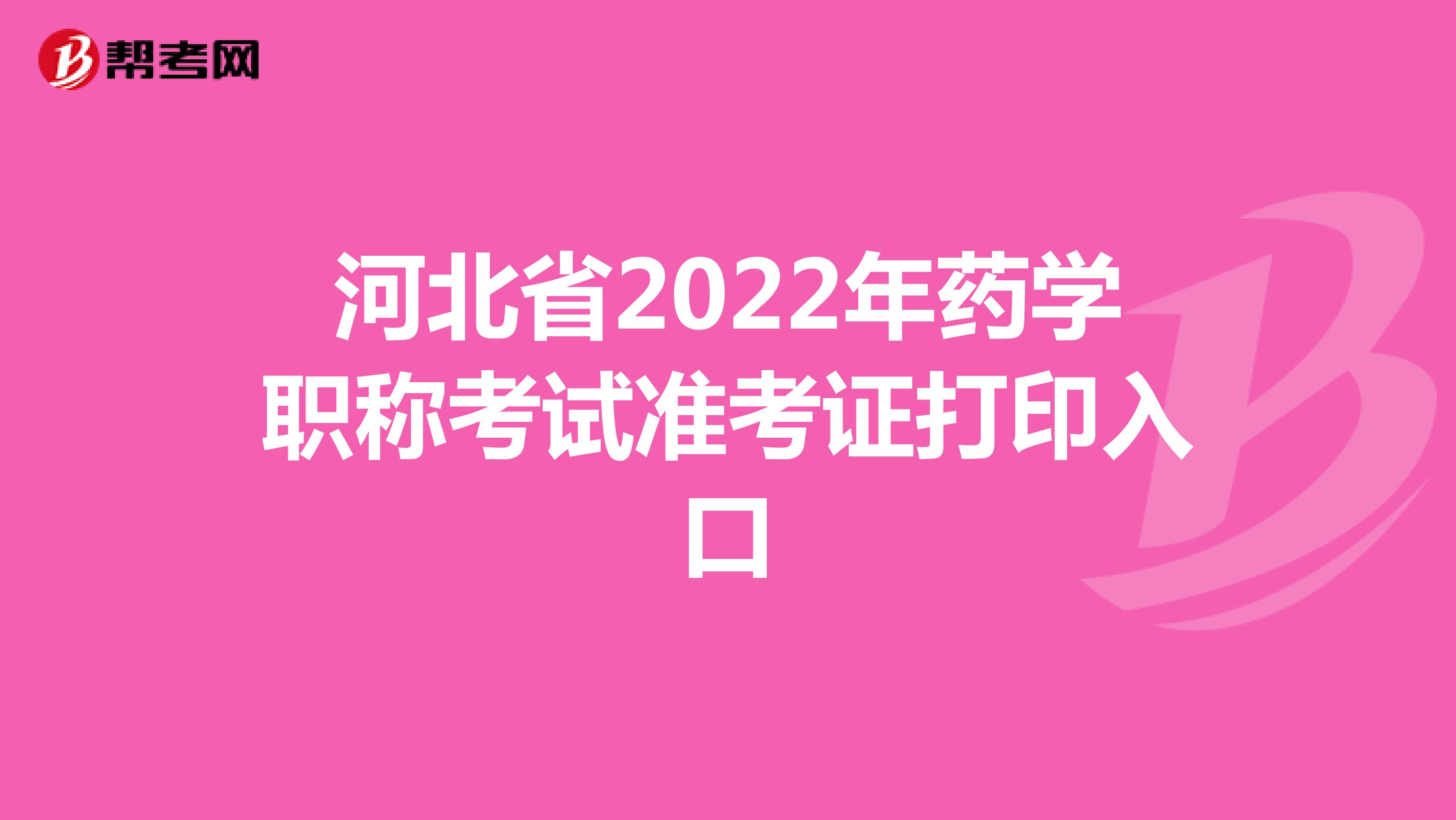 河北省2022年药学职称考试准考证打印入口