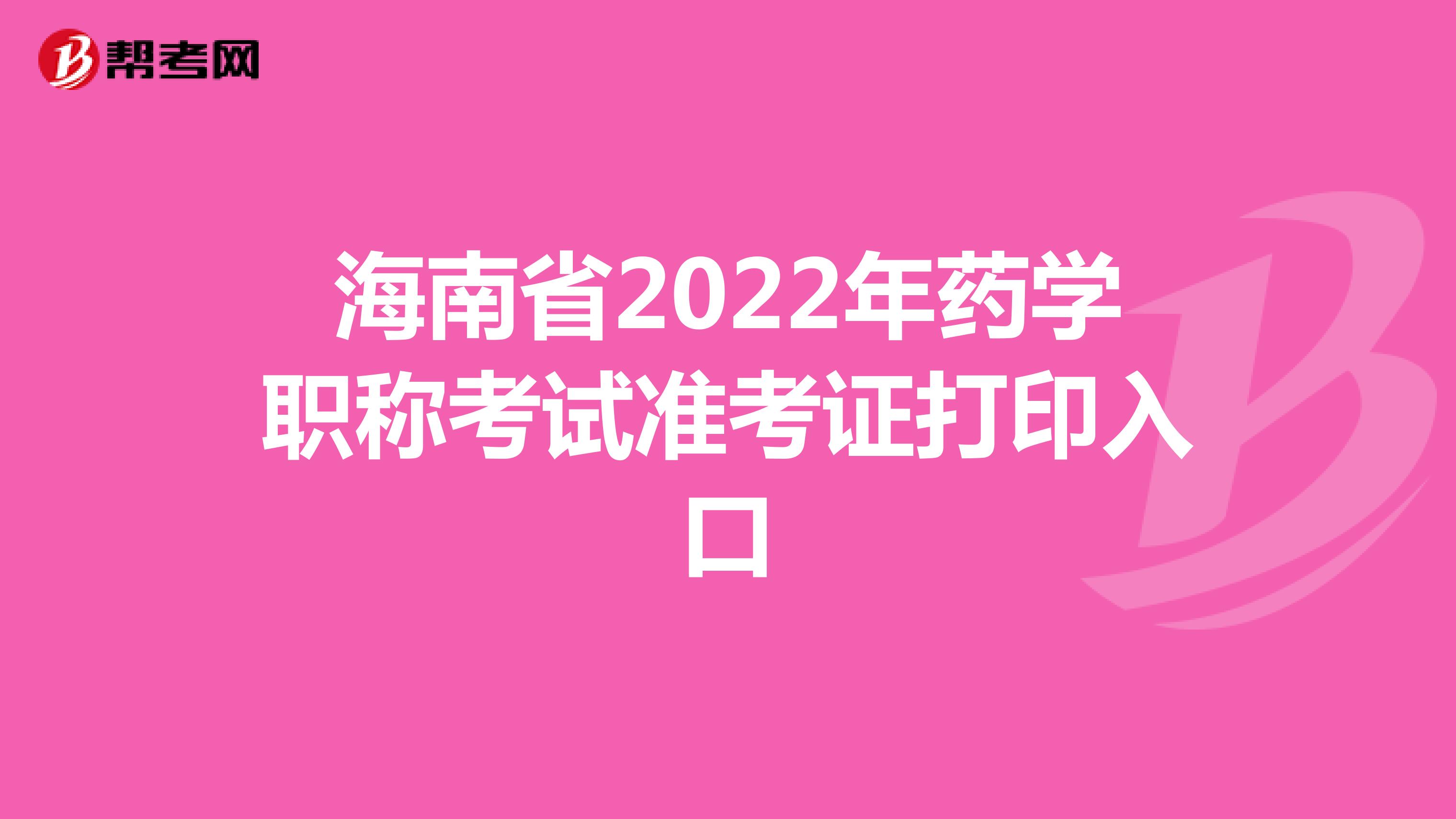 海南省2022年药学职称考试准考证打印入口