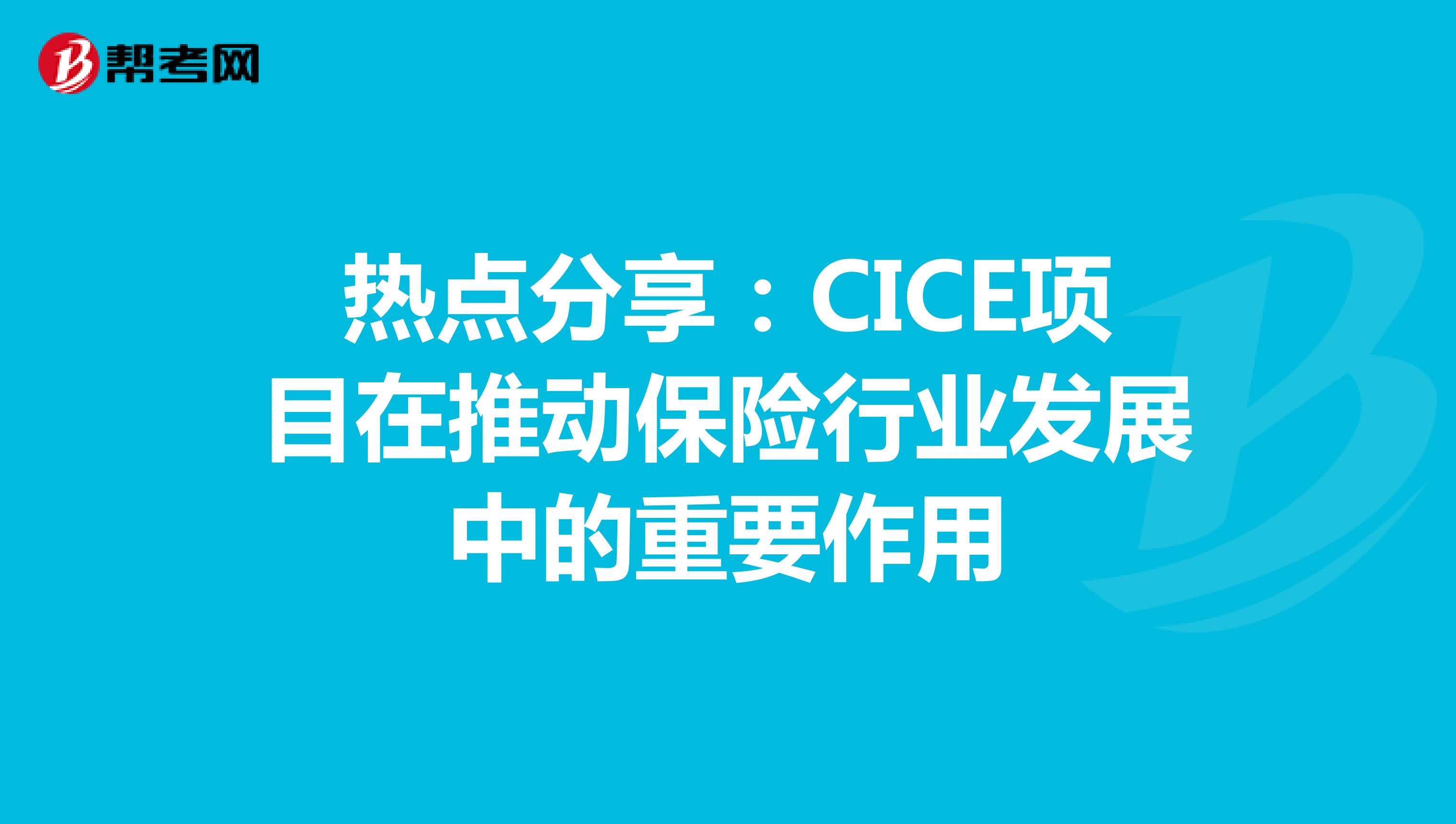 热点分享：CICE项目在推动保险行业发展中的重要作用
