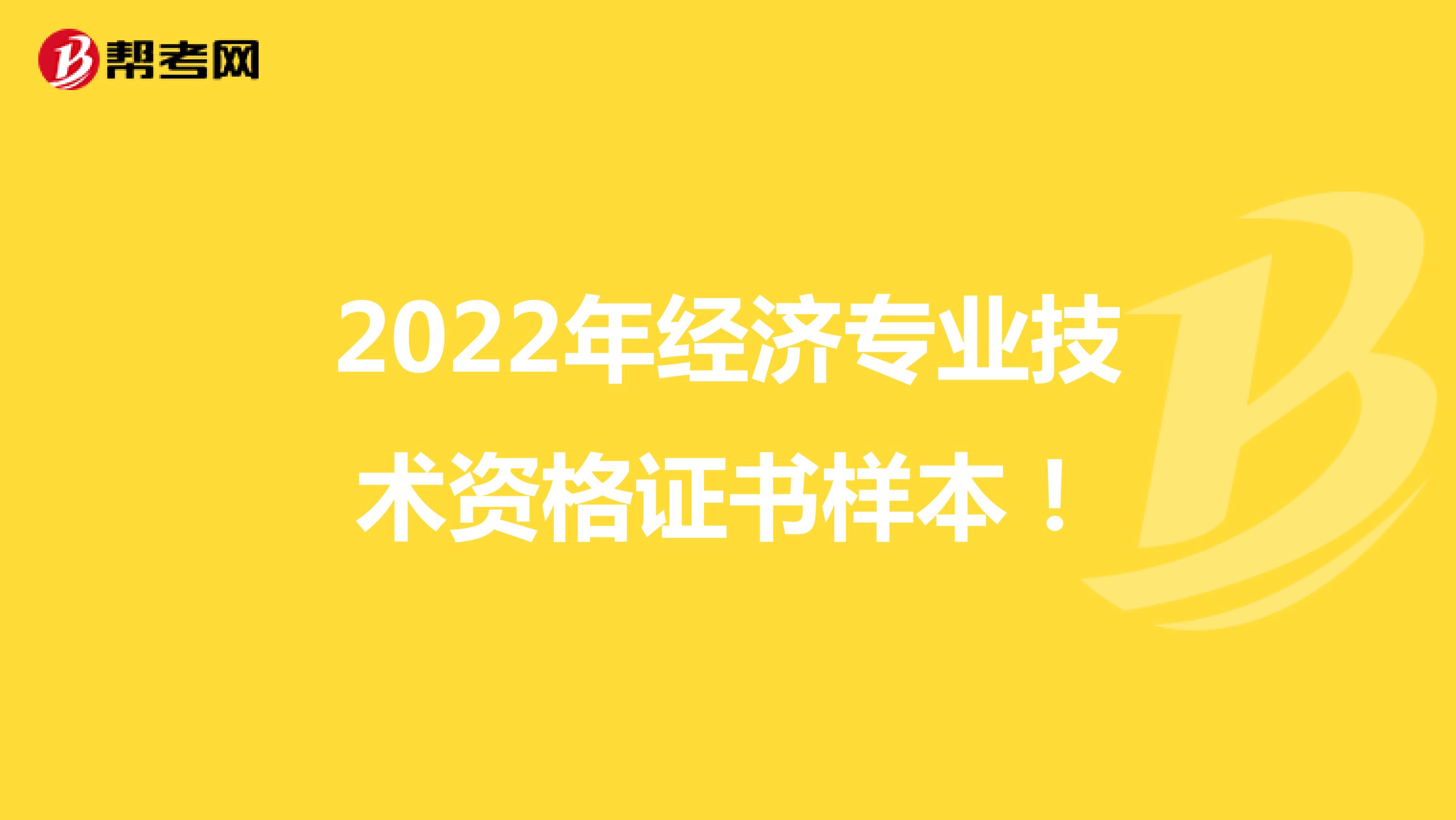 2022年经济专业技术资格证书样本！
