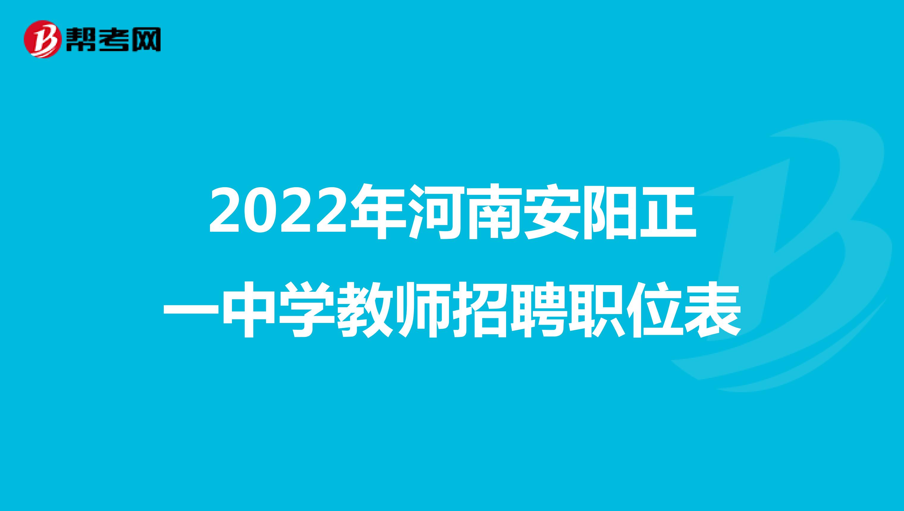 2022年河南安阳正一中学教师招聘职位表
