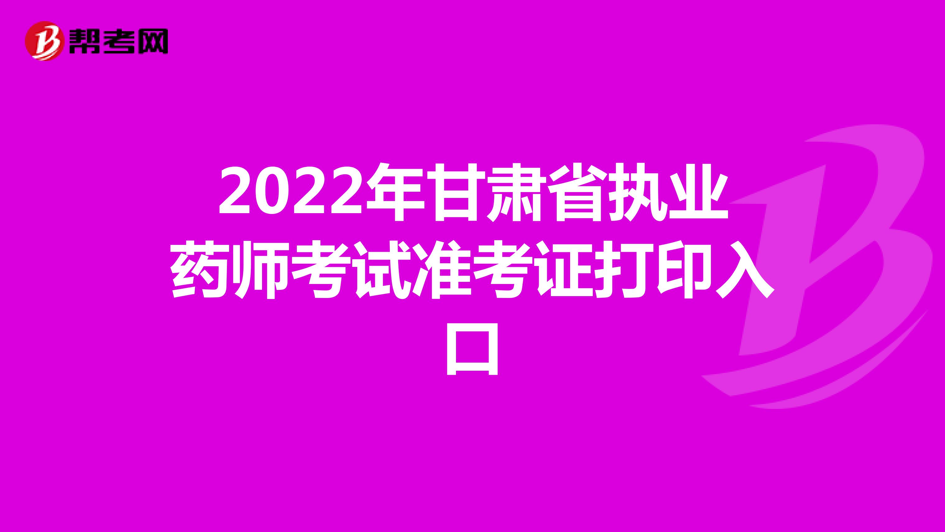 2022年甘肃省执业药师考试准考证打印入口