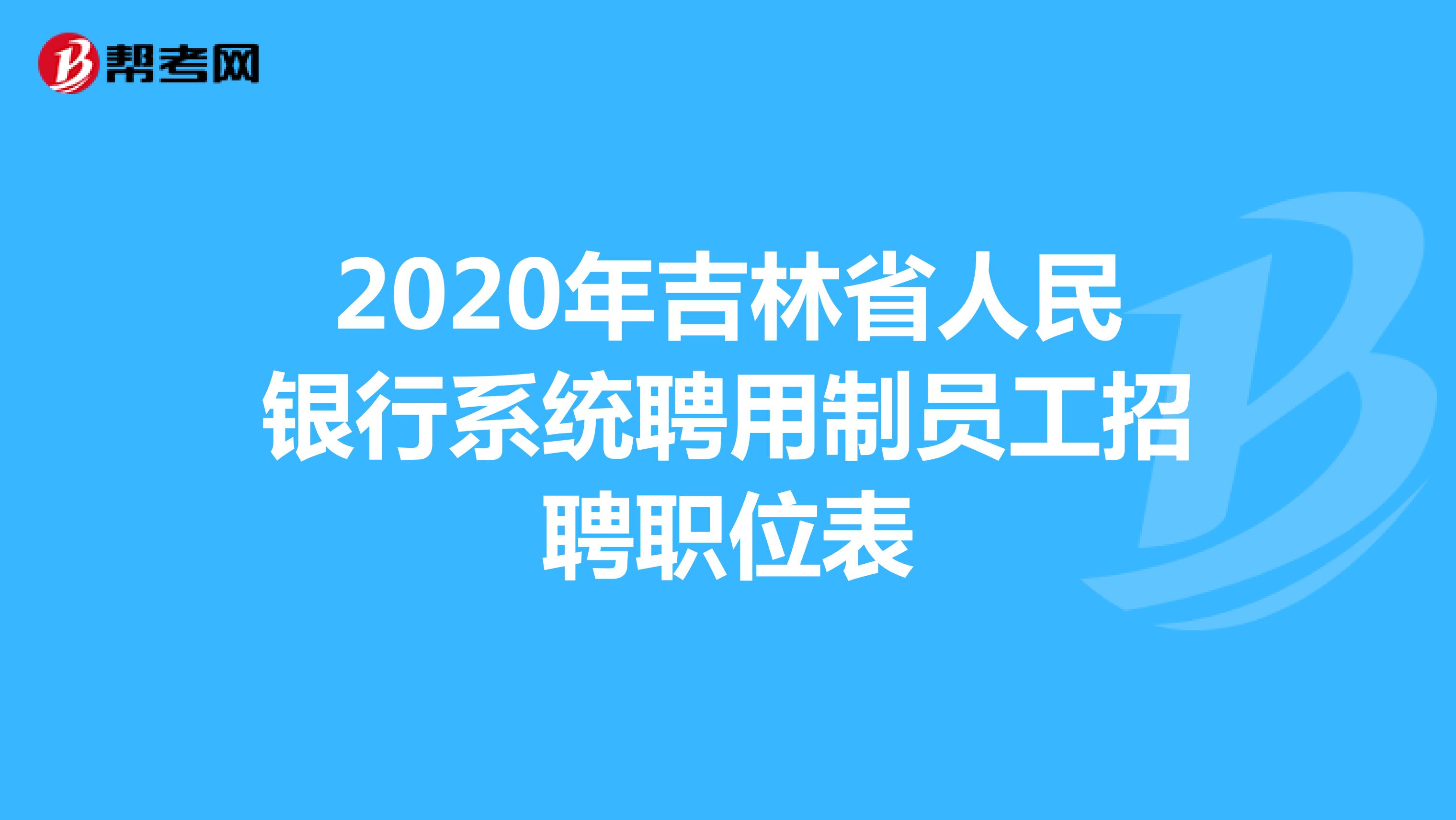 2020年吉林省人民银行系统聘用制员工招聘职位表