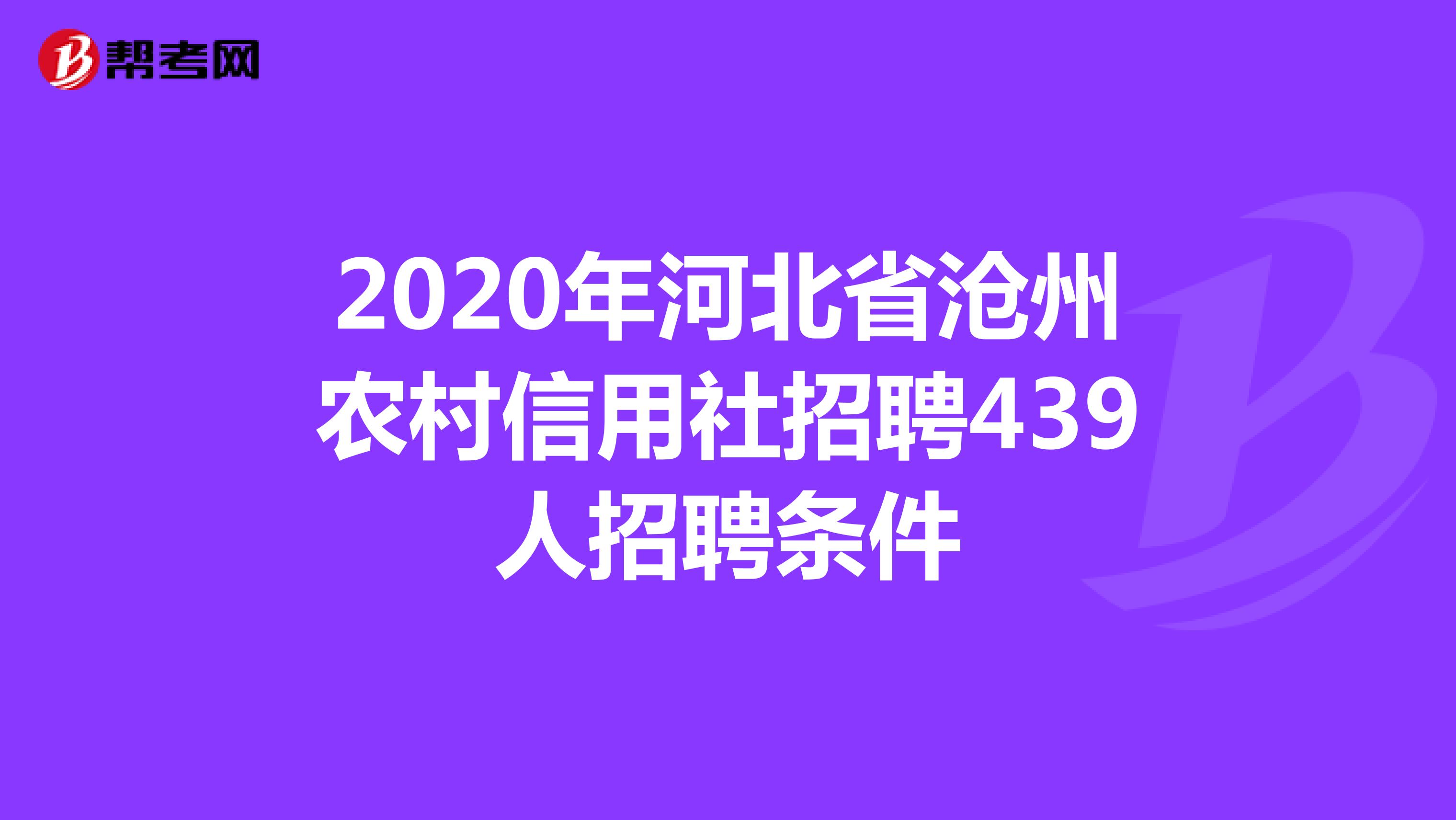 2020年河北省沧州农村信用社招聘439人招聘条件